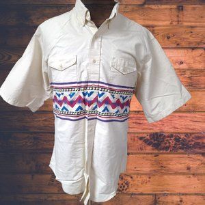 Wrangler Men 18 Ivory X Long Tail Regular Fit Button Up Aztec Canvas Shirt